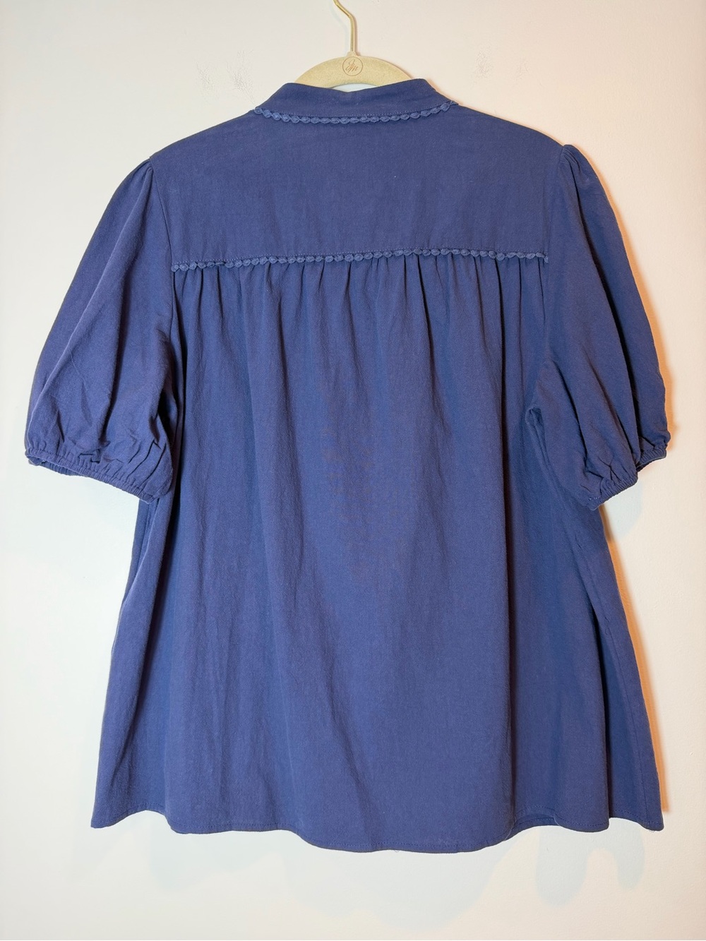 PRETTYGARDEN Blue Cotton Puff Sleeve Blouse Button Down Top Size Medium NWT - Picture 6 of 11